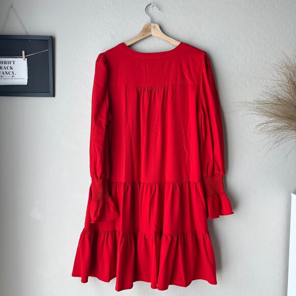 Tuckernuck Pomander Place Kenzo Red Ruffle Tiered V-Neck Mini Dress Size XL - Picture 5 of 7
